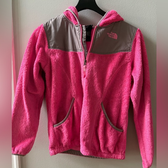 The North Face Kids Pink and Gray Fleece Hoodie - Picture 1 of 7